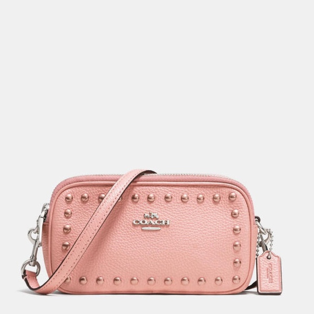 RARE DISCONTINUED Coach | BORDER RIVETS CROSSBODY IN PEBBLE LEATHER | light pink